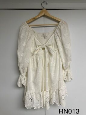 Cleobella Ivory Organic Cotton Eyelet Bow Mini Dress XS